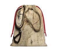 Compass Map -Print Drawstring Gifts Bags S Size - Soft Flannel Fabric Reusable For Wedding Party Favors Gifts Packaging