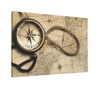 Compass Map -Print Modern Canvas Wall Decor 16X24 Inche, Frameless Art Print with Wooden Strainer, Ready to Hang for Living Room & Bedroom.