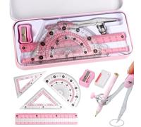 Compass/Math Set,8Pcs/Set Geometry Set with Protractor, Rulers, Compass and More, Drafting Kit with Metal Box for Classroom Math Tools