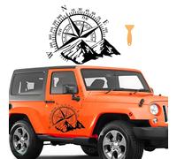 Compass Mountain Car Sticker,Waterproof Vinyl Auto Decal Compass Car Decal Universal Car Bonnet Side Body Window Stickers Auto Hood Decal Auto Decor for RV Camper Caravan Jeep Truck Van,40*32cm Black