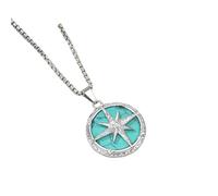 Compass Natural Stone Pendant Necklace, Stainless Steel Star Long Chain Necklace For Men Retro Hip Hop Punk Trendy Jewelry Gift