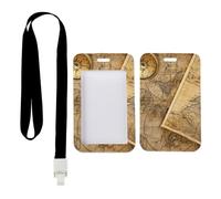 Compass On Old Map Card Holder with Black Lanyard, Lanyard Card Holders, Vertical Name Badges Protector for Student, Vertical Cards Protector for Staff, Nurse Accessories Work Nurse Essentials