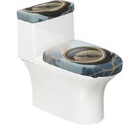 Compass on the Map Soft 2Pcs Toilet Lid - Tank Covers, Elastic Reusable for U/O Shape Toilets, Bathroom Decor