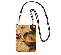 Compass Print Crossbody Bag For Women, Shoulder Bag Purse, Travel Sport Mini Phone Bag, Phone Wallet, Black, One Size