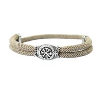 Compass Rope Bracelet for Men, 4mm Adjustable Braided Cord Wristband, Retro Nordic Gift(Beige gray)
