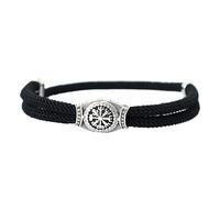 Compass Rope Bracelet for Men, 4mm Adjustable Braided Cord Wristband, Retro Nordic Gift(Black)