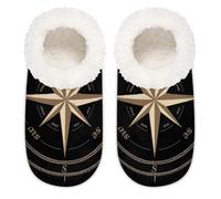 Compass Rose Black House Slippers for Women Men, Memory Foam House Shoes Comfy Anti-Slip Slipper Socks for Indoor Bedroom, Sizes 10.5-12