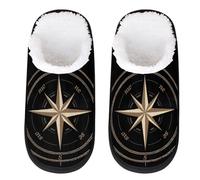 Compass Rose Black Slipper for Women Men Travel Slippers Foldable Indoor Plush Lining Slip on House Slippers Memory Foam Warm Home Sock Shoes L