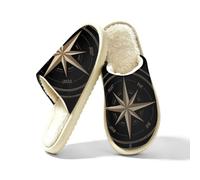 Compass Rose Black Slippers for Women Men, Memory Foam House Shoes S