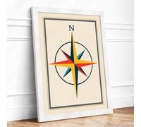 Compass Rose Geometric Framed Wall Art Print A4 White