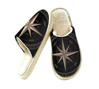 Compass Rose Slippers for Women, Artwork Black Memory Foam House Shoes L