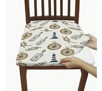 Compass Seat Covers for Chairs, Nautical Coastal Lighthouse Bottle Summer Navy Spandex Washable Stretch Breathable Chair Covers Decor for Kitchen Restaurant Office Party 4pcs