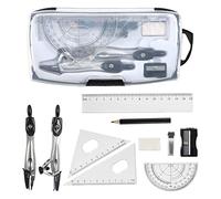 Compass Set - 10-Piece Geometry Set with Compass, Pencil Lead, Ruler, Sharpener, Pencil, and Eraser for Student Mathematics and Drawing