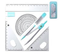 Compass Set, Geometry Set - Geometry Kit Set with Shatterproof Storage Box | Drawing Compasses with Math Protractor, Set Squares, Ruler and More for Students Doing Homework