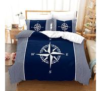 Compass Single Duvet Cover Sets Nautical Themes Bedding Single Bed Set 3D Print Ultra Soft Microfiber Quilt Cover 150 x 200 with Zipper Closure and 2 Pillowcases C-2068