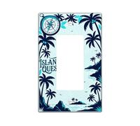 Compass Single Rocker Light Switch Cover, Tropical Nautical Palm Trees Ocean Waves Summer Teal Plastic Standard Size Accents Wall Switch Plates for New Apartment Home Bedroom Office Decor