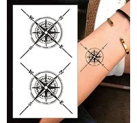 Compass Temporary Tattoos - 2 Small Compasses Black Realistic Waterproof Transfer Sticker Wrist Arm Body Art Men Women Kids - By Delusion Tattoos