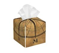 Compass Tissue Box Holder, Vintage Nautical Square Tissue Box Cover Leather Paper Napkin Dispenser Cube for Living Room Office Car Bathroom Décor