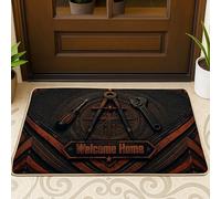 Compass Welcome Door Mat, Industrial Rustic Screwdriver Wrench N/a Dark Brown Washable Low Profile Under Doormat Rug for Home Indoor Outdoor Entryway Porch Decor 29x17 Inch