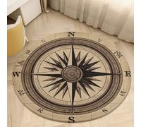 Compass Wind Road Map Bath Rug Absorbent Non-Slip Bathroom Rug Round Coral Velvet Bath Washable Door Mat Stain-Resistant Carpet Rug for Toilet Shower Tub Kitchen Decor 80 * 80cm