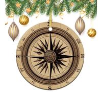 Compass Wind Road Map Ceramic Christmas Ornaments 3 Inch Vintage Hanging Baubles with Gold String for Xmas Tree Decorations Holiday Party Yard Garden Home Decor Festive Keepsake Gift Exchange