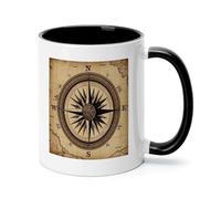 Compass Wind Road Map Ceramic Coffee Mug with Handle 11 Ounces, Porcelain Mug Coffee Cup Tea Mug Water Cup Ideal for Coffee,Tea,Latte,Cappuccino,Microwave & Dishwasher Safe Unique Gift Cup