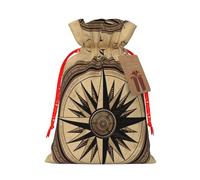 Compass Wind Road Map Christmas Drawstring Gift Bags Reusable Christmas Wrapping Bag W/Tags 4.7x6.9 Inch Xmas Treat Pouch Goody Bags Candy Treat Bag For Xmas Holiday Presents Party Favor