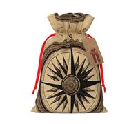 Compass Wind Road Map Christmas Drawstring Gift Bags Reusable Christmas Wrapping Bag W/Tags 4.7x6.9 Inch Xmas Treat Pouch Goody Bags Candy Treat Bag For Xmas Holiday Presents Party Favor