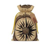 Compass Wind Road Map Christmas Drawstring Gift Bags Reusable Christmas Wrapping Bag W/Tags 4.7x6.9 Inch Xmas Treat Pouch Goody Bags Candy Treat Bag For Xmas Holiday Presents Party Favor