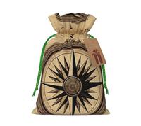 Compass Wind Road Map Christmas Drawstring Gift Bags Reusable Christmas Wrapping Bag W/Tags 4.7x6.9 Inch Xmas Treat Pouch Goody Bags Candy Treat Bag For Xmas Holiday Presents Party Favor