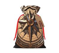 Compass Wind Road Map Christmas Gift Bags with Tags & Ribbon Ties, Xmas Drawstring Candy Treat Bag Christmas Gifts Sacks Reusable Gift Wrapping Bags for Holiday Party Favors Medium