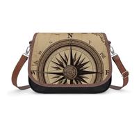 Compass Wind Road Map Crossbody Bag for Women Leather Crossover Shoulder Handle Bag with Adjustable Strap Hobo Handbag Large Capacity Purse Work Handbag for Daily Outdoor