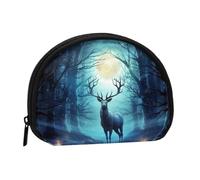 Compass Wind Road Map Mini Coin Purse Pouch Change Holder, Shell Shape Zip Around Wallet,Credit Card Holder for Women, Moonlight Deer, One Size, Classic