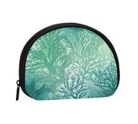 Compass Wind Road Map Mini Coin Purse Pouch Change Holder, Shell Shape Zip Around Wallet,Credit Card Holder for Women, Green Sea Blue Seaweed, One Size, Classic