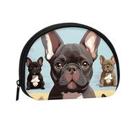 Compass Wind Road Map Mini Coin Purse Pouch Change Holder, Shell Shape Zip Around Wallet,Credit Card Holder for Women, French Bulldog Dog Cute, One Size, Classic