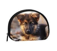 Compass Wind Road Map Mini Coin Purse Pouch Change Holder, Shell Shape Zip Around Wallet,Credit Card Holder for Women, German Shepherd Puppy, One Size, Classic