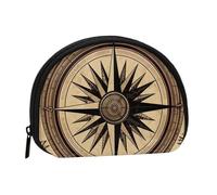 Compass Wind Road Map Mini Coin Purse Pouch Change Holder, Shell Shape Zip Around Wallet,Credit Card Holder for Women, Compass Wind Road Map, One Size, Classic
