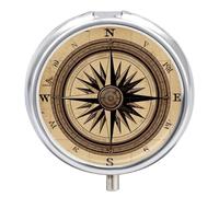 Compass Wind Road Map Pill Box Cute Round Pill Case Portable Medicine Tablet Vitamin Holder Organizer for Purse Pocket
