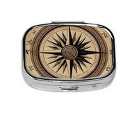Compass Wind Road Map Pill Case 2 Compartment Pill Box Portable Metal Pill Organizer Cute Travel Pill Container Vitamin Organizer for Purse Pocket Travel Gift