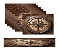 Compass Wind Road Map Placemats Set of 7 Exquisite Linen Table Mat Seven Piece Set Includes 13"x71" Fashion Table Runner and 12"x18" Place Mat Decor for Kitchen Dining Room