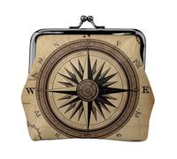 Compass Wind Road Map Small Coin Purse For Women, Kiss-Lock Wallet Leather Cute Coin Wallet Mini Coin Pouch Change Purse Key Holder