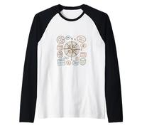 Compass Wind Rose with Passport Stamps for Globetrotters Raglan Baseball Tee