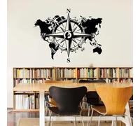 Compass World Map Adventure Wall Sticker for Office, Bedroom, Teen and Children's Room, Earth Travel and Exploration Wall Sticker