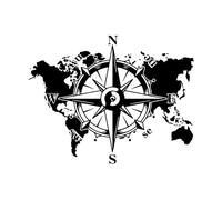 Compass World Map Adventure Wall Sticker Office Bedroom Earth Travel Explore Wall Living Room Home-L-56x72cm-Black
