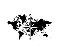 Compass World Map Travel Wall Sticker Classroom Office Adventure Wall Decal Bedroom Vinyl Decor Art Mural Living Room Large - 52x91cm