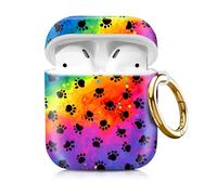 Compatiable with Airpod 1&2 Case,Hard Protective Shell with Keychain, Stylish Design AirPod Case Cover,Ideal for Women, Wireless Charging Supported(Rainbow Dog paw)
