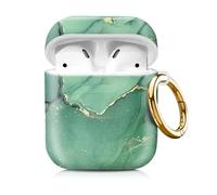 Compatiable with Airpod 1&2 Case,Hard Protective Shell with Keychain, Stylish Design AirPod Case Cover,Ideal for Women Girls, Wireless Charging Supported(Dark Green Gold Texture Marble)