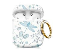 Compatiable with Airpod 1&2 Case,Hard Protective Shell with Keychain, Stylish Design AirPod Case Cover,Ideal for Women, Wireless Charging Supported(Dragonfly on Plant)