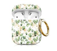 Compatiable with Airpod 1&2 Case,Hard Protective Shell with Keychain, Stylish Design AirPod Case Cover,Ideal for Women Girls, Wireless Charging Supported(Green Watercolor Leaves)