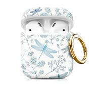 Compatiable with Airpod 1&2 Case,Hard Protective Shell with Keychain, Stylish Design AirPod Case Cover,Ideal for Women Girls, Wireless Charging Supported(Plants and Dragonflies)